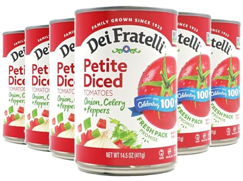 Dei Fratelli Petite Diced Tomatoes with Onion, Celery, and Peppers (14.5 oz. Cans, 6 pack) - Vine-Ripened – Non GMO, Gluten-Free