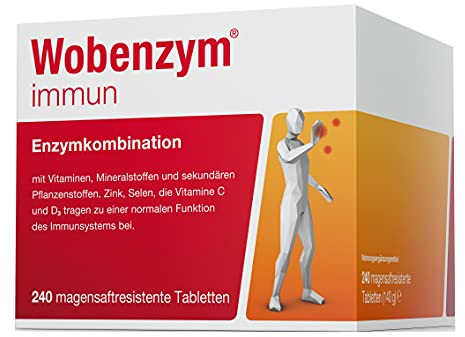 WOBENZYM® immun | 240 Tabletten | Immunkur | Unterstützt das Immunsystem mit Vitamin C und D, Zink und Selen | Für eine starke Immunabwehr | Kombination von Enzymen und Vitaminen | Abwehrkräfte