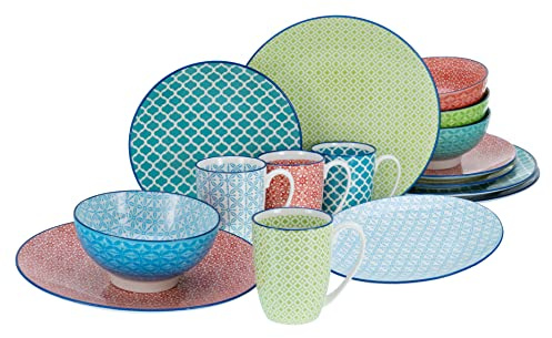 CreaTable, 17362, Serie Mediterran, 16-teiliges Geschirrset, Kombiservice aus Steinzeug, spülmaschinen- und mikrowellengeeignet, Qualitätsproduktion