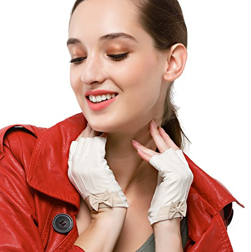 Nappaglo Damen Lederhandschuhe für fahren Halbfinger fingerlose Handschuhe für Fahren Outdoor Motorrad Radfahren Handschuhe
