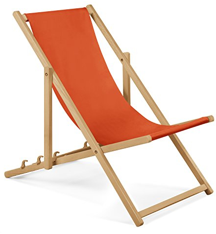 Unbekannt Liegestuhl klappbar aus Holz – 2er Set orange Stabiler Gartenliege - Strandliege, Leichter Sonnenliege für Garten, Balkon und Strand Bars - Liege modern Design
