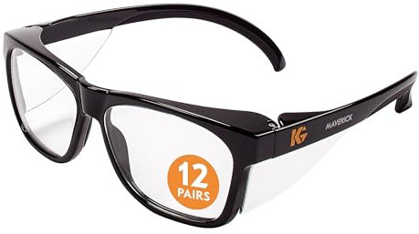 KleenGuard™ V30 Maverick™ Safety Glasses (49309), with Anti-Fog Coating, Clear Lenses, Black Frame, Unisex for Men and Women (Qty 12)