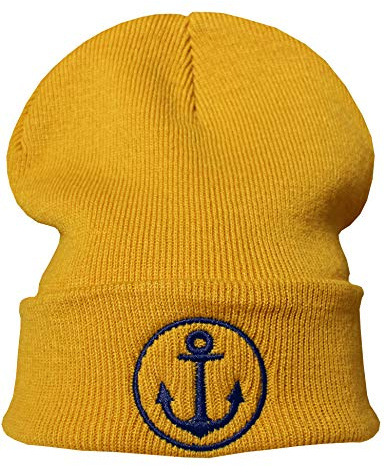 Baddery Strickmütze - Anker - Unisex Mütze für Herren und Damen - Seemannsmütze Geschenk für Segler (One Size - Gelb)