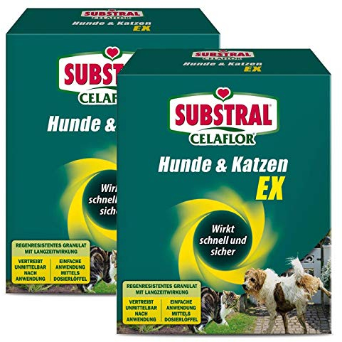 Substral-Celaflor Hunde & Katzen Ex Fernhaltemittel-Granulat Sparpaket, 2 x 200 g + Zeckenzange mit Lupe