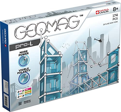 GEOMAG - PRO-L Skyline New York 174 Teile - Magnetische Baustein für Kinder ab 8 Jahren - Hergestellt in der Schweiz - Bausteine mit 60 Stäben, 48 Kugeln, 66 Paneelen - Starke Magneten - STEM