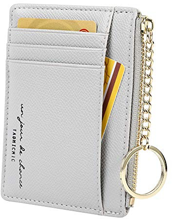 Damen 8 Karten Schmal Minimalistischer Kartenhalter Hüllen Kartenetui Portemonnaie Schlüsselanhänger Front Tasche Geldbörse Mini Kreditkarten Etuis, Grau
