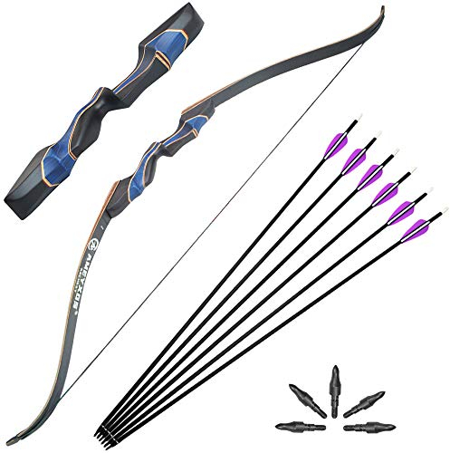 ZSHJG Recurve Bogen und Pfeil Gesetzt 56 Zoll Takedown Recurve Bogen 20-50lbs Jagd Traditionell Recurve Bögen Rechtshänder Bogen Schießübungen Longbogen mit 6er Carbonpfeilen (25lbs)