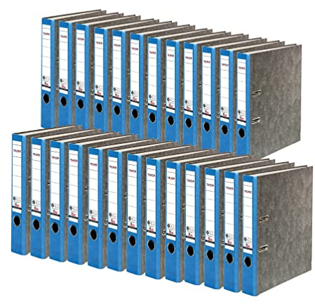 FALKEN 25x Recycling-Ordner 5 cm schmal DIN A4 blauer Rücken | Made in Germany Papierbezug im Wolkenmarmor-Design Blauer Engel