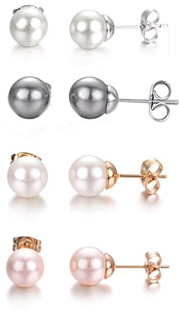 Vissen 4 paires Clous Boucles d'oreilles Femme Lot Piercing oreilles Perles de culture Parures Bijoux Chic Nacré Boucles d'oreilles Puces Femmes