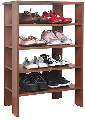 RICOO Schuhregal platzsparend WM040-ER Shoe Rack Schuhschrank mit 4 Ebenen hoch Schuh Regal Holz Schuhständer Standregal Flur Schuhablagen Eiche-Rustikal