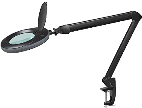 Lumeno LED Lampe loupe 7215SW avec lentille en verre de 127 mm, lampe de travail, convient pour cosmétique, les bricoleurs, aide à la lecture lampe grossissante, 5 dioptries Noir