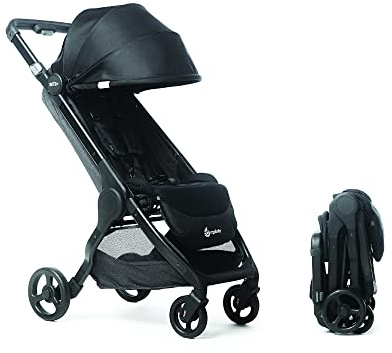 Ergobaby Metro+ Compact Baby Stroller, Lightweight Umbrella Stroller Folds Down for Overhead Airplane Storage (Carries up to 50 lbs), Car Seat Compatible, Black