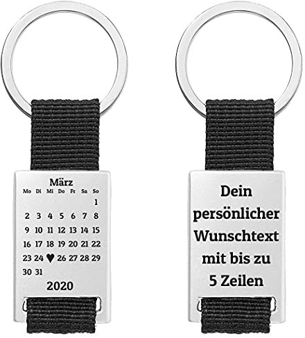 geschenke-fabrik.de Schlüsselanhänger, Kalender-Gravur nach Wunschdatum | Liebesanhänger für Männer, Freund, Jahrestag, Valentinstag, personalisierbar