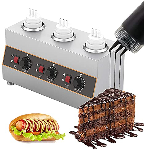 MNSSRN Calentador de Salsa de Comida eléctrica Comercial, Mermelada multifunción para el Calentador de Fondue de Queso de Chocolate con 1-3 Botellas de Salsa de compresión,3