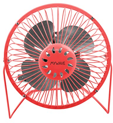 My Wave - Mini Ventilatore USB - Colore Rosso - Ventilatore da Tavolo con 5 V - Ideale per Portarlo Sempre con Te - Interruttore a Leva con 1 Velocità - Dimensioni di 14,9 x 9,6 x 14,6 cm