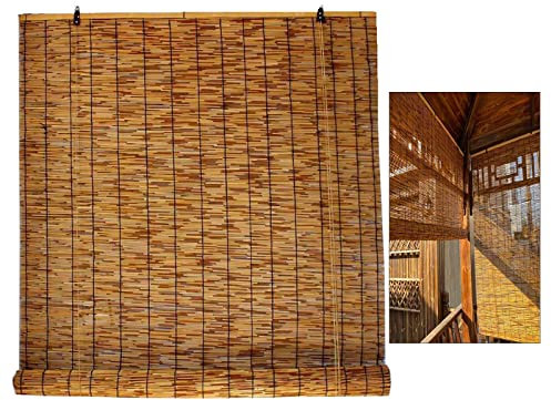 Sonakia Bambusvorhang-sonnenschutzrollos-außenschilfvorhang-naturstroh Roman Jalousien-Retro Dekorative Vorhänge-wasserdichte/atmungsaktive Rollläden, 100x220cm/39.5 * 87in