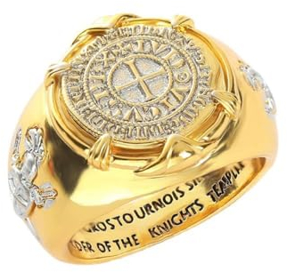 Tapferkeitsring mit Silbermünze, Tempelritterringe für Männer, Kreuzritterringe, Retro-Kreuztotemringe, Amulettring, 14 Karat vergoldeter Münzring, Schwertschildschmuckgeschenk für Männer (18.9)