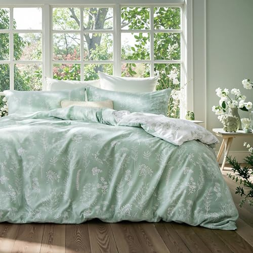 Bedsure Duvet Cover King Size - Reversible Floral Duvet Cover Set with Zipper Closure, Green Bedding Set, 3 Pieces, 1 Duvet Cover 104x90 with 8 Corner Ties and 2 Pillow Shams 20x36