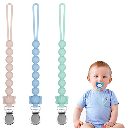 Vicloon Soportes para Chupetes,3 PCS Correas para Mordedor,Juguetes para la Dentición del Bebé,Soportes para Cadena de Chupete para Bebé Niño y Niña