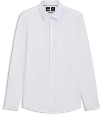 BOSS Mens P-HANK-s-kent-C1-222 Performance-Stretch Slim-fit Shirt in Cotton-Blend Jersey White