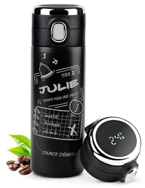 Maverton Mug de voyage personnalisé, Bouteille isotherme 400 ml | Tasse en inox avec Afficheur de température LED, Thermos gravé pour femme, anniversaire, pour elle, école
