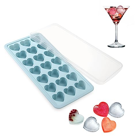 Herzförmige Eiswürfelform 21 Fächer Silikon-Eiswürfelform mit Abnehmbarem Deckel Eiswürfelbox für die Herstellung von Mini-Eiswürfeln in Herzform, Schokolade, Süßigkeiten (Blau)