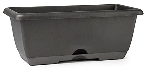 Acan Tradineur - Jardinera con Plato Integrado de plástico, Modelo PLFT, Tiesto, macetero de Polipropileno, Recipiente para Plantas, Flores, balcón, jardín, Fabricada en España (Antracita, 40 cm)