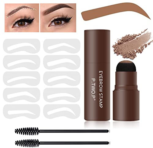 Eyebrow Stencil Kit - Eyebrow Stamp Stencil Kit - Waterproof Brow Stamp Shaping Kit, 3 in 1 Hairline Shadow Powder, Eyebrow Makeup Tools with 10 Reusable Eyebrow Stencils