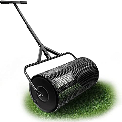 Kompoststreuer für Rasen und Garten, Rasenwalze, langlebiger, leichter Metallgitterstreuer, Kompost, Torfmoos, Mutterboden, Aussaat, langlebiger und leichter Mehrzweck-Güllestreuer (42 x 42 x 68 cm)