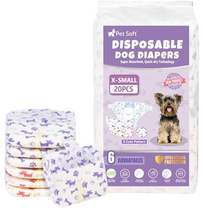 Pet Soft Engångsblöjor för tikar, Högabsorberande hundblöjor för tikar, Engångsblöjor för tikar, katter med våtindikator och läckagesäker(XS-20 Stycken)