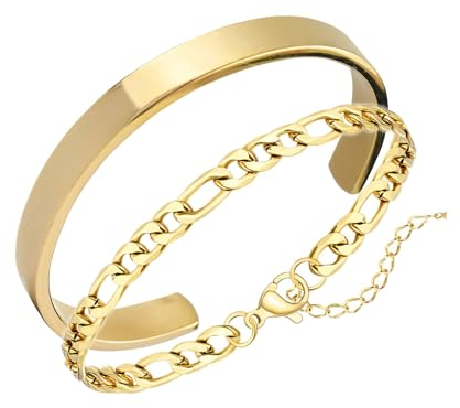 JJDreams Edelstahl Armreif Gold Damen Offener Maschette Armreif Breite 6MM Edelstahl Armkette Geschenk für Damen