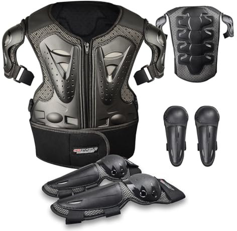 Equipement Dirt Bike pour Enfants Equipement de Protection pour la Moto Motocross Armor Suit Protections de Poitrine et de Dos, Genoux et Coudes pour Le Cyclisme (Noir)