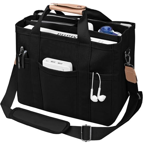 ABOUME Canvas Tote Bag with Multi-Pocket for Women Large Capacity Crossbody Shoulder Handbag Everything Tote Bag with Compartments (Black, Large)