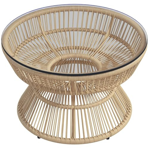 Outsunny Mesa de café de Exterior ratán 23,6 x23,6 x14,6 Madera Natural