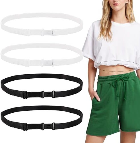 4 Uds Ajustable Banda de Recorte de Camisa, Banda de Ajuste de Camisa Elástica Banda de Top Corto para Mujeres, Transforma el Estilo de Tus Blusas (Negro + Blanco)