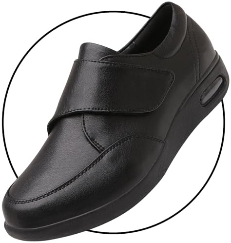 Scarpe per Anziani Donna Impermeabili in Pelle Scarpe Comode Anziani Scarpe Uomo Pianta Larga Pantofole per diabetici Ortopedico Diabetico Slipper (Color : Black, Size : 41 EU)