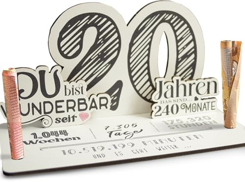 Generisch 20 Geburtstag - 20 Jahre 3D-Holzkarte | Geldgeschenke, 20. Geburtstag Frauen, Männer, Deko, Größe 20x10 cm, bis zu 20 cm hoch