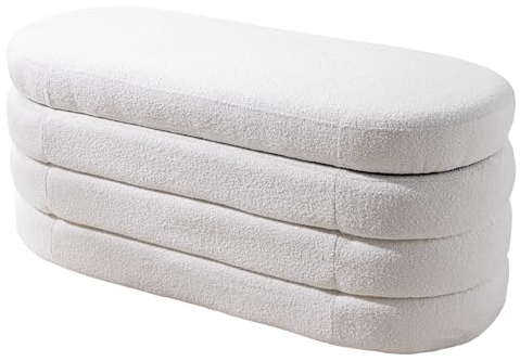 Riess Ambiente Extravagante Polsterbank Vogue 115cm Creme weiß Bouclé Sitzbank mit Stauraum Sitztruhe Schuhbank Fußbank