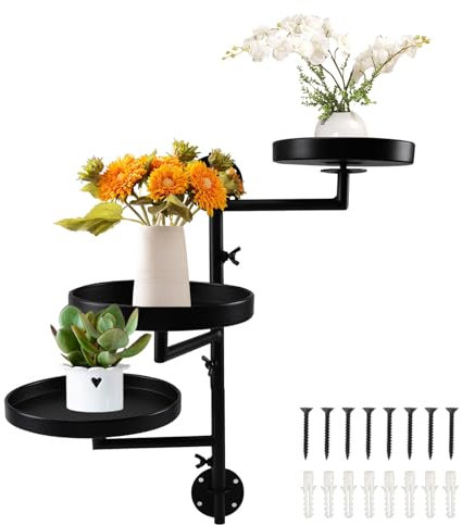 Domigard Heavy Duty Wall Mounted Planter Holder, Metal 180° Rotating Plant Shelf for Window, 3-Tiers Plant Shelf Indoor for Optimal Light Exposure, Flower Pot Display Rack Stand for Balcony Garden
