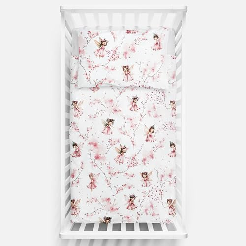 2 Piece Baby Kids Bedding Set 120x90 cm Duvet Cover & Pillowcase for Toddler Cot 12M+ (Fairies)