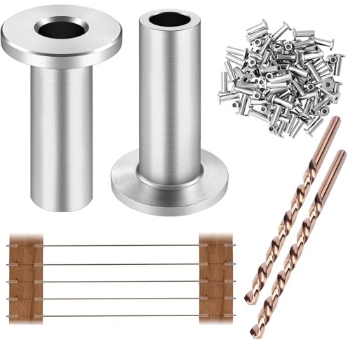 CKE 200 Pack T316 Stainless Steel Protector Sleeves for 1/8 Wire Rope Cable Railing, Marine Grade Protective Sleeves Deck Cable Railing Kit for Wood Posts DIY Balustrade, CR01