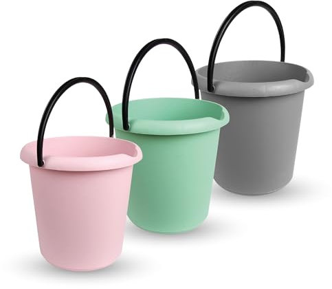 Eimer (3 Stück) Haushaltseimer, 5 Liter, in vers. Farben, Putzeimer aus Stabilem Kunststoff, BPA-frei, Made in EU - Kunstoffeimer (Mix)