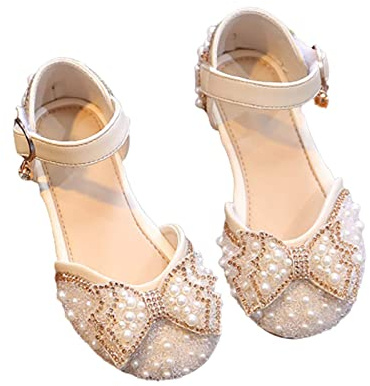 Sandales pour fille avec nœud papillon en cristal, chaussures de performance avec bande de cheville en satin pour mariage, anniversaire, fête de bébé, Blanc., 26 EU