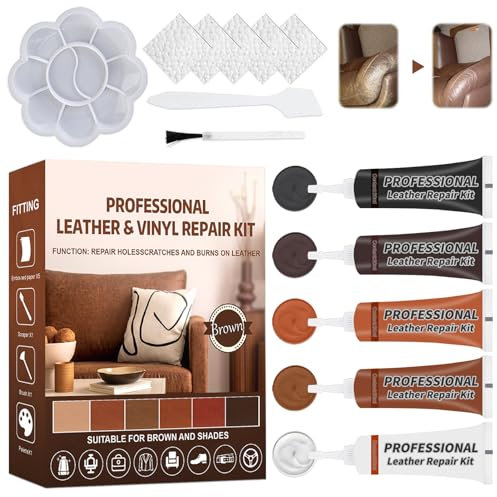 Leather Repair Kit, Leather Filler, Repair Paste, Scratch, Restorer for Sofas, Colour Restorer, Car Seats, Sofas, Jackets (5 Colors)