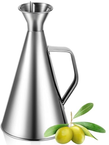 Aceitera Antigoteo de Acero Inoxidable con Tapon Vertedor, Dispensador de Aceite de Oliva con Mango, Botella para Aceite de Cocina, Ideal para Aceite de Oliva, Vinagre y Salsa de Soja - 750 ml