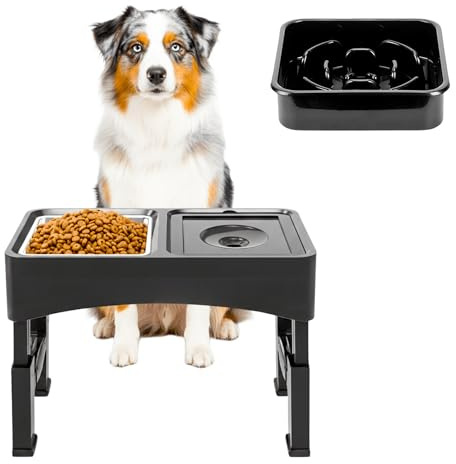 WS HOME – Hundenapf erhöht 3-in-1, höhenverstellbar & rutschfest – Futterstation & Hundebar mit 3 Edelstahlnäpfen (Antischlingnapf, Wassernapf, Futternapf) für große & mittlere Hunde, Hundezubehör