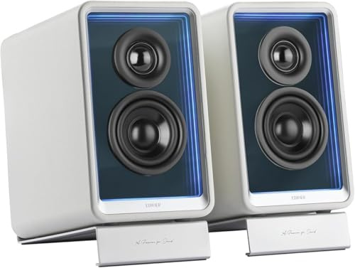 Edifier QR65 Desktop Active Monitor Speakers 2.0 for PC, Bluetooth v5.3, USB-A & RCA Inputs, 70W RMS Hi-Res Audio, 65W Fast Charging via USB-C and A, Aluminum Stands Included, White