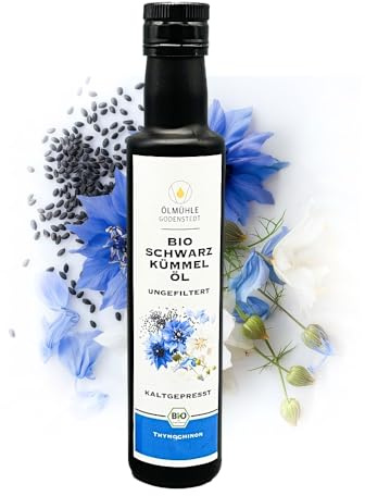 Bio Schwarzkümmelöl ungefiltert Hoher Thymochinongehalt bis 1.570 mg/100g, 1. Kaltpressung, 250ml, frisch gepresst, ägyptische Nigella Sativa Saat,