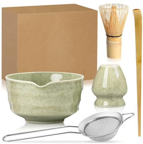 Lighterday Matcha Set,Ceremonial Matcha Kit with Matcha Whisk Matcha Bowls Matcha Spoon,Matcha Tea Set for Matcha Whisk and Bowl (Matcha Green)