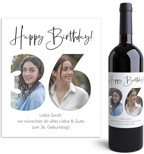 Geburtstag Weinetiketten personalisiert mit Foto Flaschenetiketten selbst gestalten Geburtstagsgeschenk Geschenk Fotogeschenk Weinflasche Etiketten 2 Stk. | 10x12 cm (Alter wählbar)